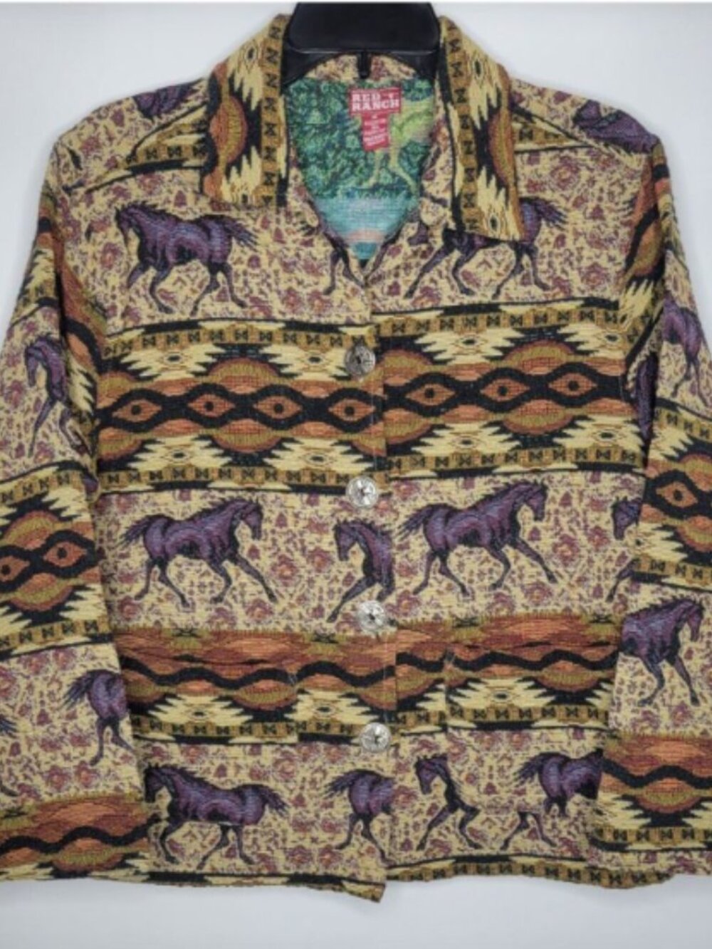 Vintage Jacket Women's Red Ranch Horse Tapestry Blazer Western Barn Medium